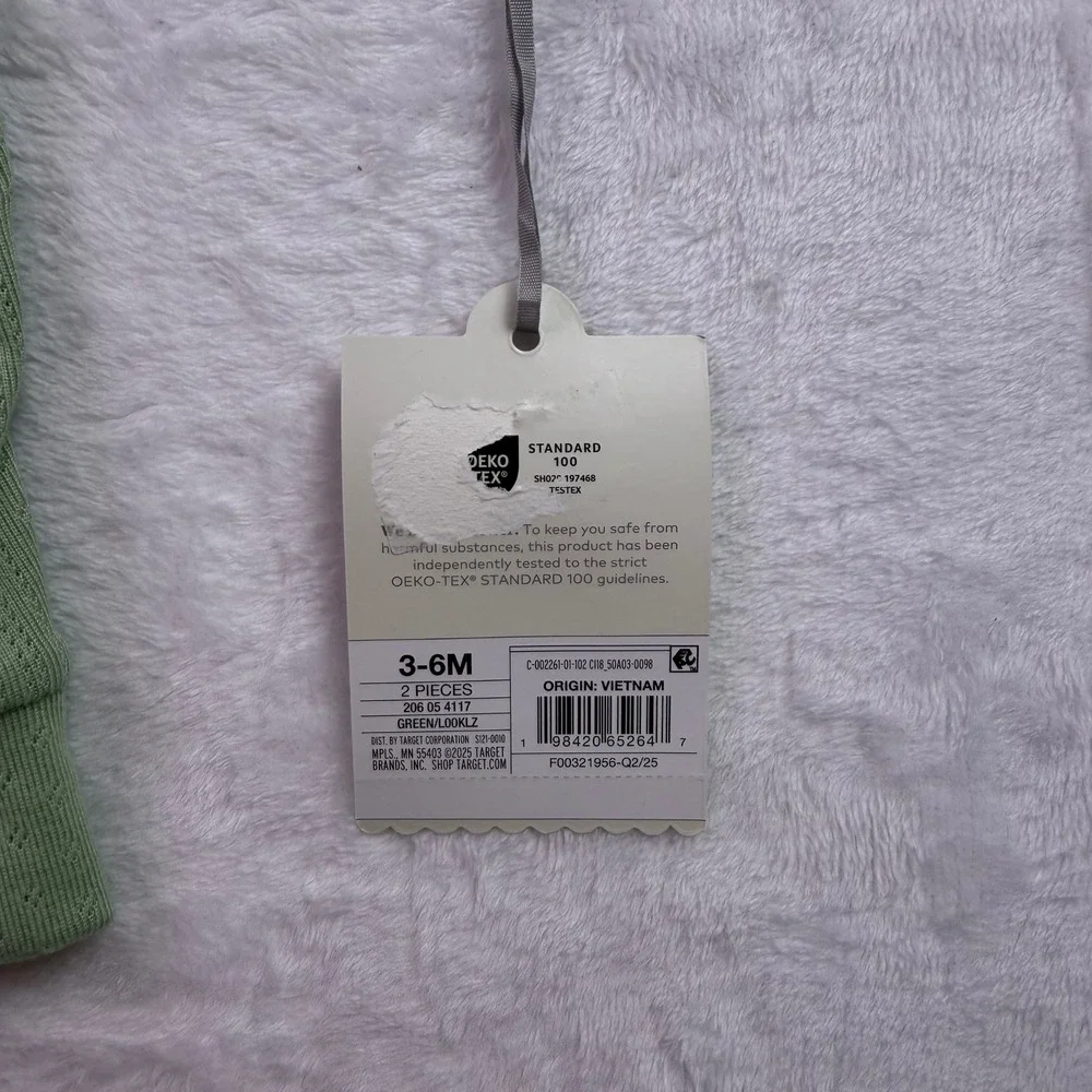 Cloud Island Sage Green Pointelle 2-Piece Kimono Bodysuit and Pants Set 3-6M NEW